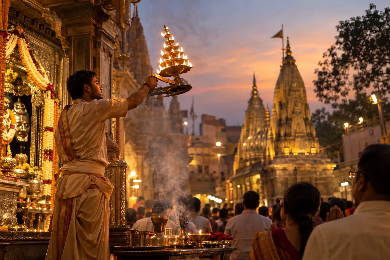 Aarti flame offered in the evening in Varanasi